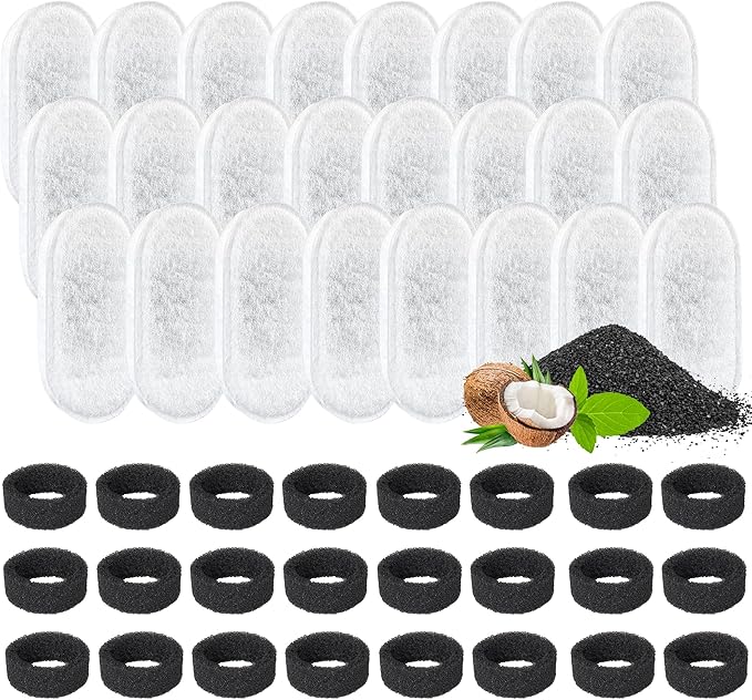 Cat Water Fountain Filter, 48 Pack Cat Fountain Filters, Cat Fountain Replacement Filter for 67oz/2L&108oz/3.2L Stainless Steel Pet Water Fountain (24 Filters & 24 Sponges)