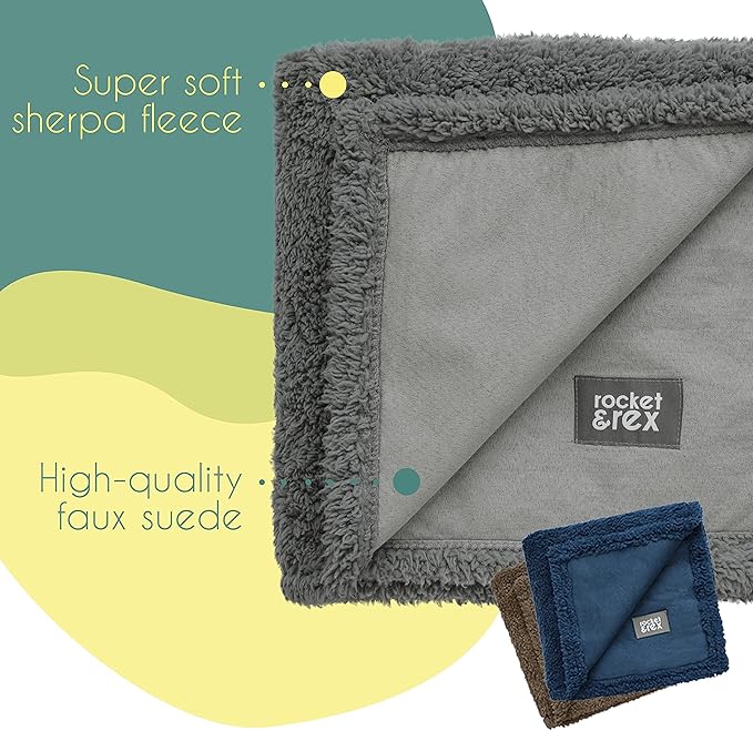 rocket & rex Extra Large Waterproof Dog Blanket, Brown Washable Waterproof Pet Blanket Protects Beds, Couches & Other Furniture, Premium Fleece Fabric with Reversible Faux Suede, 56" x 73" (Pack of 1)