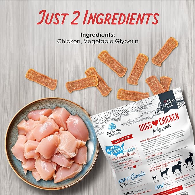 Farmland Traditions Dogs Love Chicken Jerky Dog Treats (3 lb) & The Good List Air-Dried Dog Food with Chicken & Bone Broth (1 lb) Bundle, High-Protein & Grain-Free