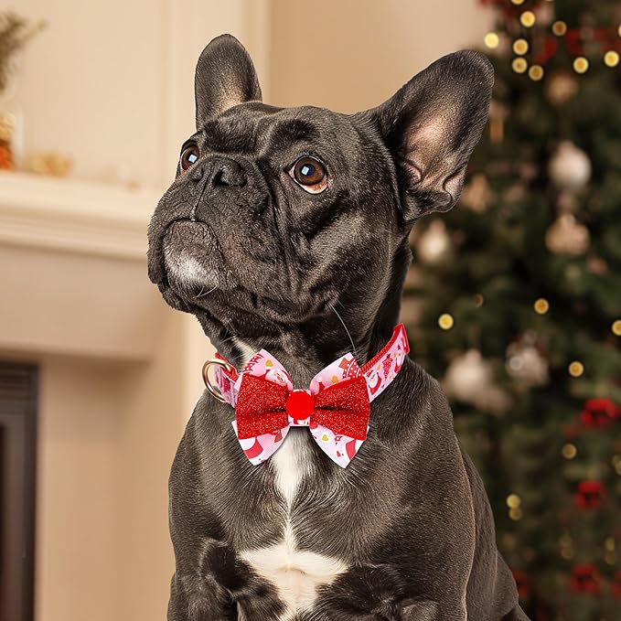 azuza Christmas Dog Collar Santa Print Xmas Dog Collars with Removable Red and Green Bowtie, Adjustable Dog Collar Accessories for Small Dogs