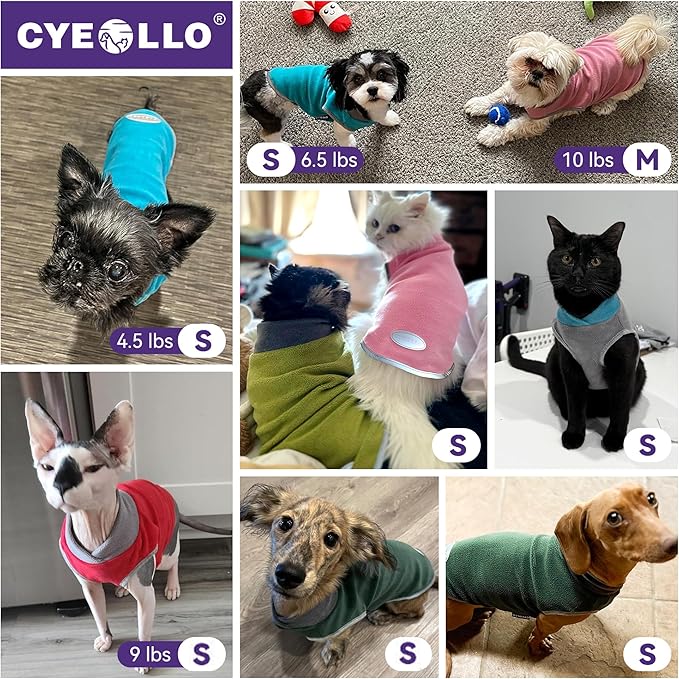 cyeollo 2 Pack Dog Fleece Sweater, Pullover Warm Dog Vest Reflective Doggie Stretchy Coat, Winter Puppy Jacket Pet Sweatshirt Clothes for Small Dogs Size S Turquoise & Grey