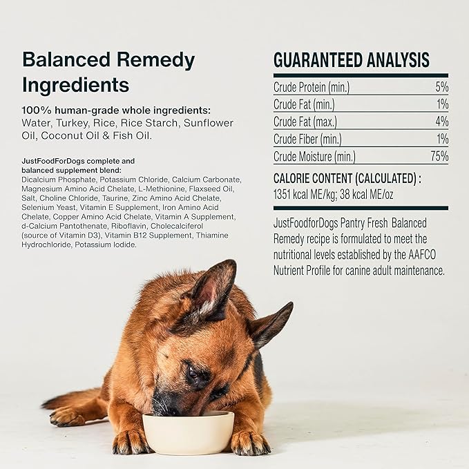 JustFoodForDogs Pantry Fresh Wet Dog Food, Complete Meal or Dog Food Topper, for Sensitive Stomachs, Balanced Remedy Human Grade Dog Food Recipe - 12.5 oz (Pack of 12)