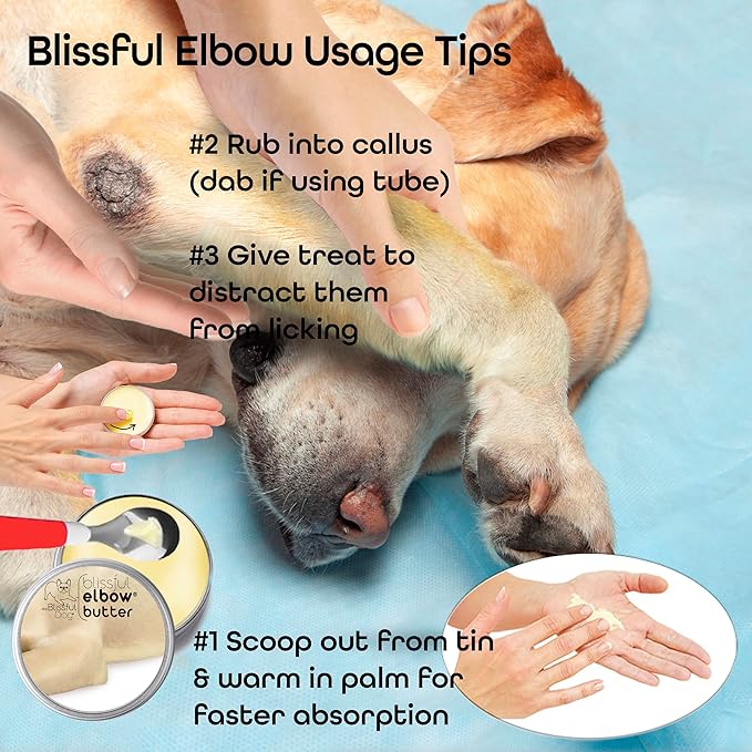 The Blissful Dog Elbow Butter for Dry, Cracked Calluses, Lick-Safe Dog Balm, Soothing Elbow Balm with Moisturizing Shea Butter, Almond, Olive, and Essential Oils, Pet Supplies, 8 oz. Tin