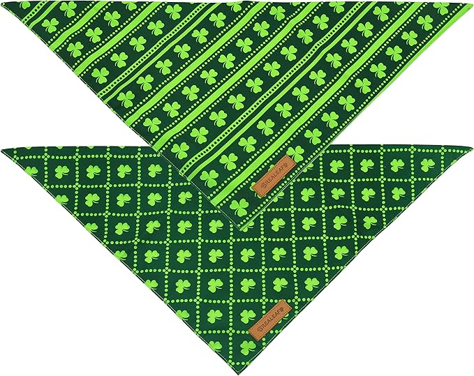 Realeaf St. Patrick's Day Dog Bandanas 2 Pack, Reversible Green Shamrock Pet Scarf for Boy and Girl, Premium Durable Fabric, Holiday Bandana for Small Medium Large and Extra Large Dogs (Large)
