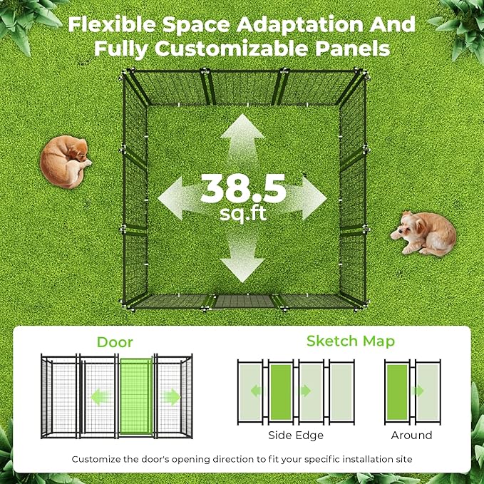 Dog Kennel Outdoor, 6x6 FT Heavy Duty Dog Pens Outside with Waterproof Roof, Metal Dog Run Fence with Galvanized Welded Wire Steel for Puppy Playpen