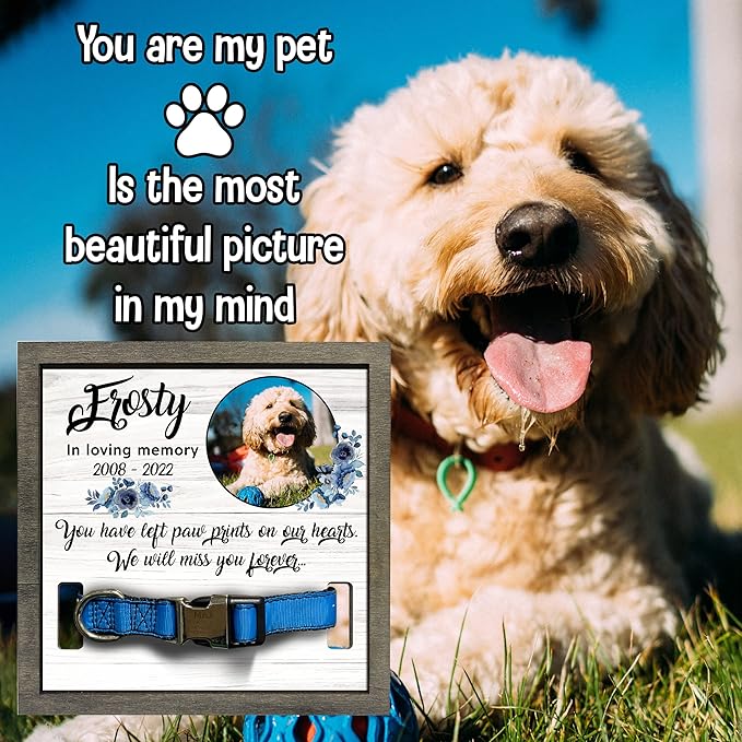 Personalized Dogs Picture Frame Dogs Collar Keepsake Bereavement Gift Pet Picture Frame Cat Heaven Sympathy Gifts for Christmas Memorial Plaques Pet Loss