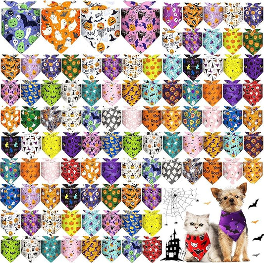 Amylove 120 Pcs Christmas Dog Bandanas Bulk Thanksgiving Day Holiday Triangle Dog Pack Puppy Kerchief Bandana Adjustable Pet Scarf for Pet Cat Costume Accessories Decor(Skeleton)