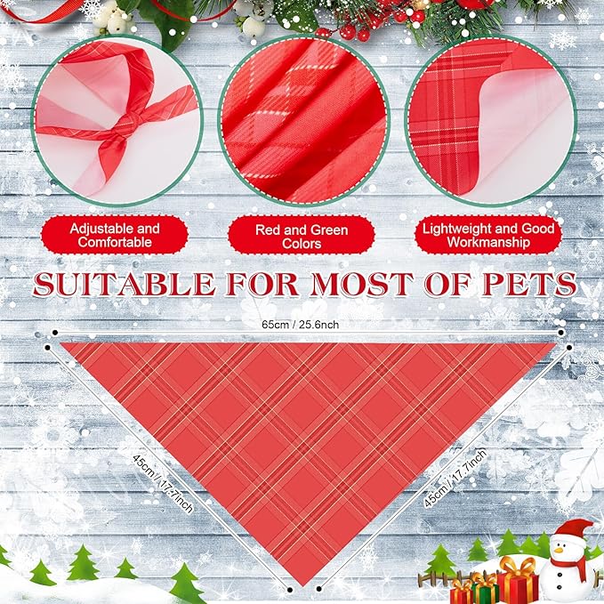 Abbylike 100 Pcs Christmas Dog Bandanas Bulk Red and Green Buffalo Plaid Bandanas for Dogs Triangle Kerchief Bibs Scarf for Pet Xmas Costume Photo Props Accessories, 25 Styles (25.6 x 17.7 x 17.7)