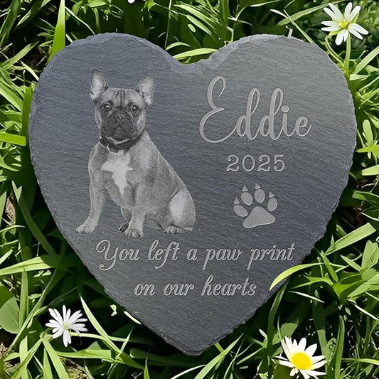 Pet Memorial Stone with Photo, Dog Memorial Gifts for Loss of Dog, Personalized Pet Memorial Gifts, Pet Loss Gift - Paw Print（Heart）