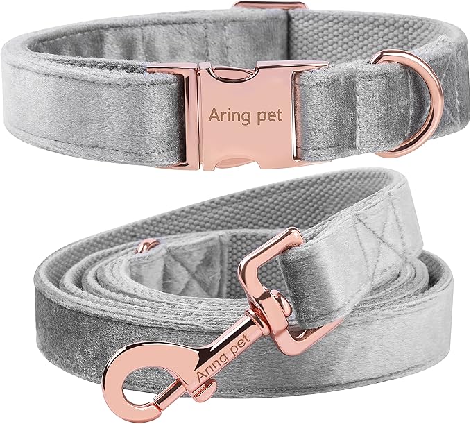 ARING PET Velvet Dog Collar and Leash Set, Soft Dog Collar and Leash, Adjustable Collars for Dogs