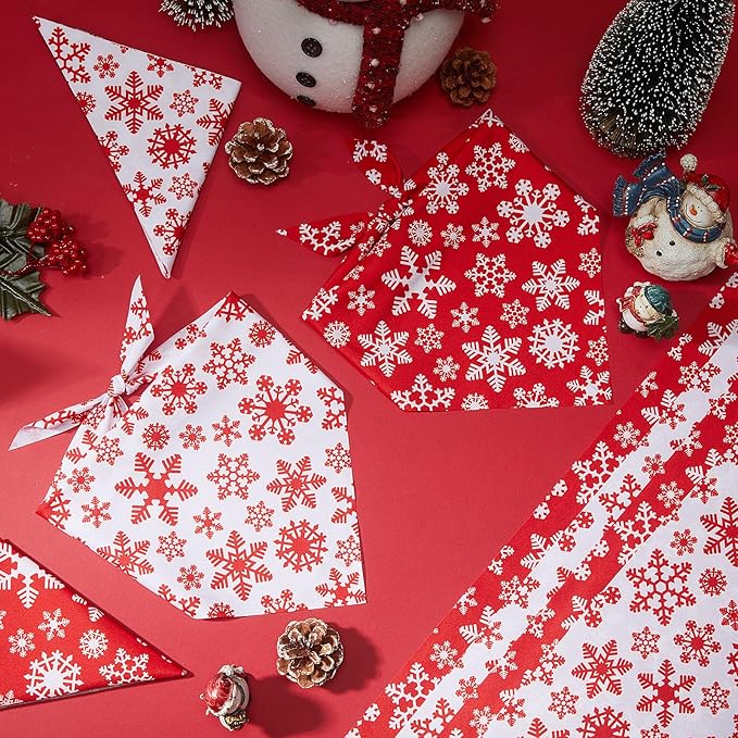50 Pcs Red and White Snowflake Bandanas Bulk for Christmas Dog Xmas Kerchief Set Bibs Dog Triangle Scarf for Small Medium Large Doggie Costume Decoration