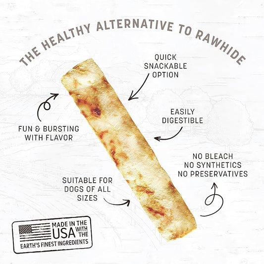 Earth Animal No Hide Strips - Natural Rawhide Free Dog Chew Strips, Salmon Free - 16 Count