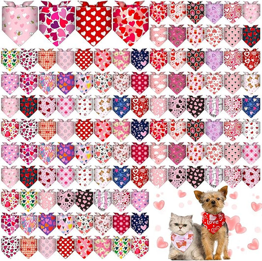 Amylove 120 Pcs Christmas Dog Bandanas Bulk Thanksgiving Day Holiday Triangle Dog Pack Puppy Kerchief Bandana Adjustable Pet Scarf for Pet Cat Costume Accessories Decor(Love)