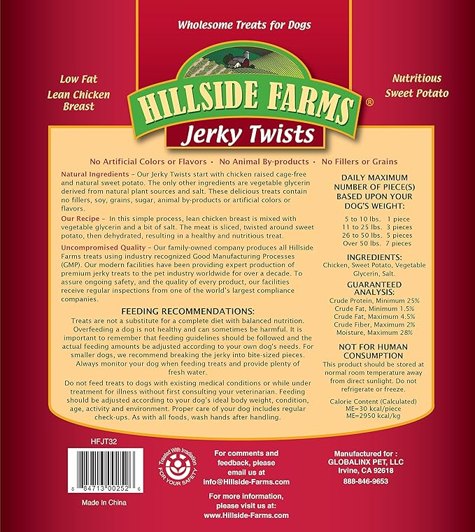 Hillside Farms Chicken And Sweet Potato Premium Dog Treats, Jerky Twists, 32-Ounce