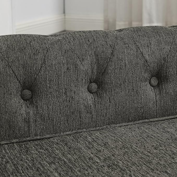 GDFStudio Modern Linen Dog Sofa for Small and Medium Dogs Elevated Pet Bed with Armrests and Backrest Durable and Comfortable Upholstered Pet Furniture, Dark Gray