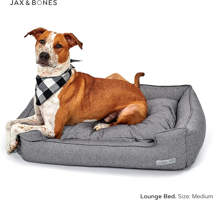 Jax & Bones Dog Bed Lounge - Machine Washable Bed for Dogs - Extra Heavy Duty Bolstered Sides - Medium Stonewash Blue Dog Mat Beds | 32 x 27 Inches