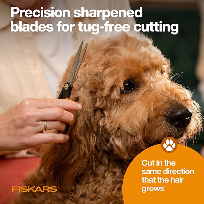 Fiskars Pet Trimming Scissors, Dog & Cat Grooming Scissors, Precision Stainless Steel Blades & SoftGrip™ Handle, 6.75”, Orange/Black