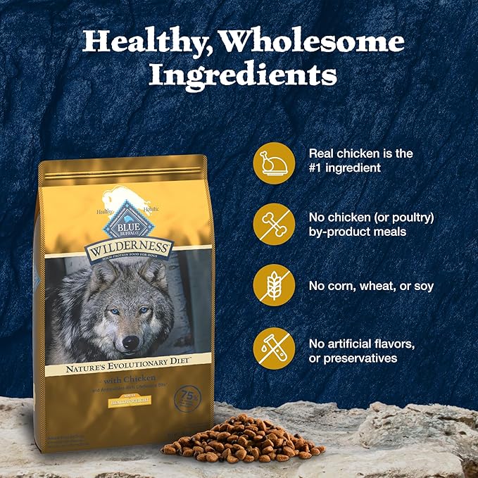 Blue Buffalo Wilderness Adult Weight Control Dry Dog Food with Real Chicken Plus Wholesome Grains, High-Protein Recipe, Made in The USA with Natural Ingredients, Chicken 24-lb. Bag