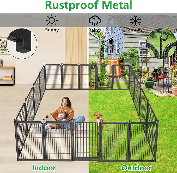 Dog Playpen Outdoor, 32" Height 20 Panels Pet Fence with Low Threshold Full Gate, Large Dog Fence Outdoor for Yard, Heavy Duty Pet Playpen Metal Play Pen Fence for RV Camping