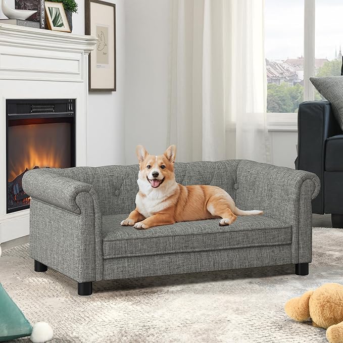 Dog Sofa Couch for Medium Dogs, 31" Memory Foam Dog Couch with Washable Fabric Removable Cushion, Sofa Bed for Medium Dogs, Grey