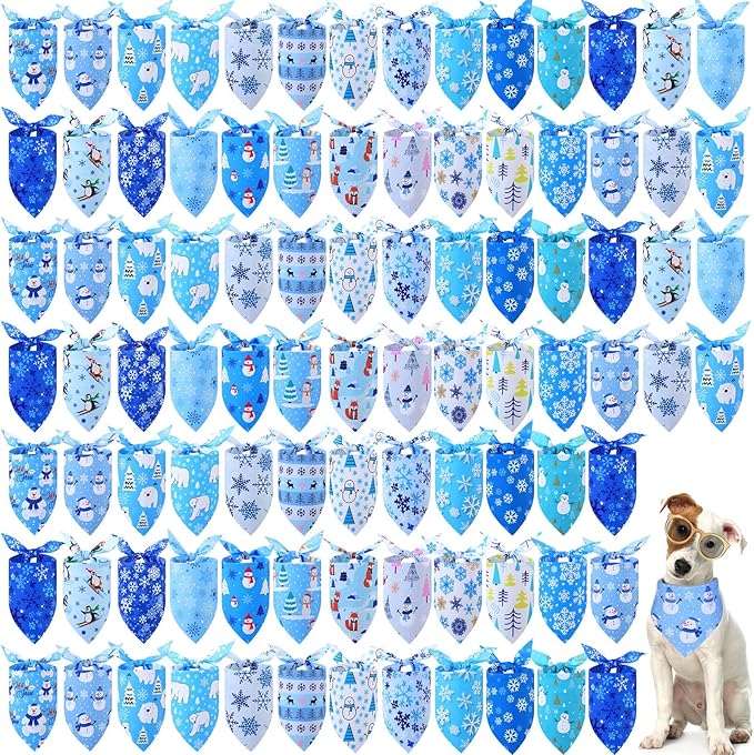 Abbylike 100 Pcs Winter Dog Bandanas Bulk Snowflake Bandanas for Dogs Triangle Kerchief Bibs Scarf Set for Pet Xmas Costume Photo Props Accessories Pet Shops Groomer, 25 Styles (19.7 x 13.8 x 13.8)