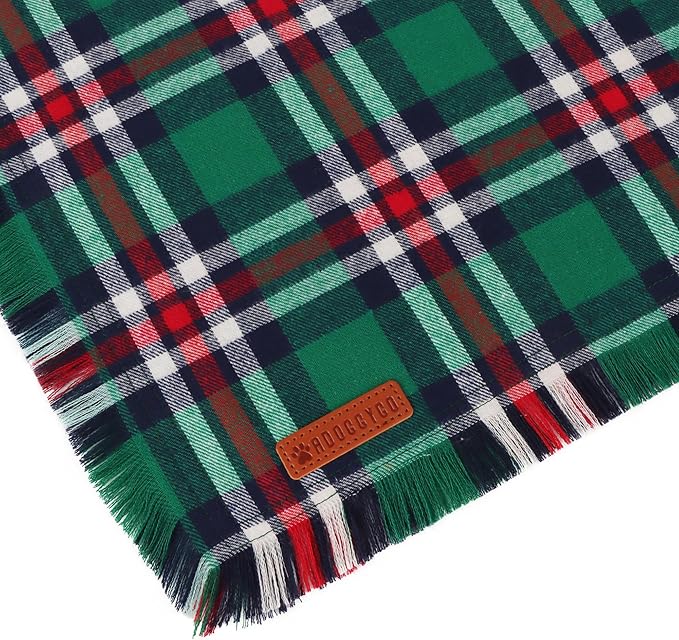 ADOGGYGO Christmas Dog Bandanas with Tassels, Festive Red Green Plaid Xmas Puppy Scarf Bib, Soft Cotton Fabric, Pet Christmas Bandanas for Small Dogs (Small)