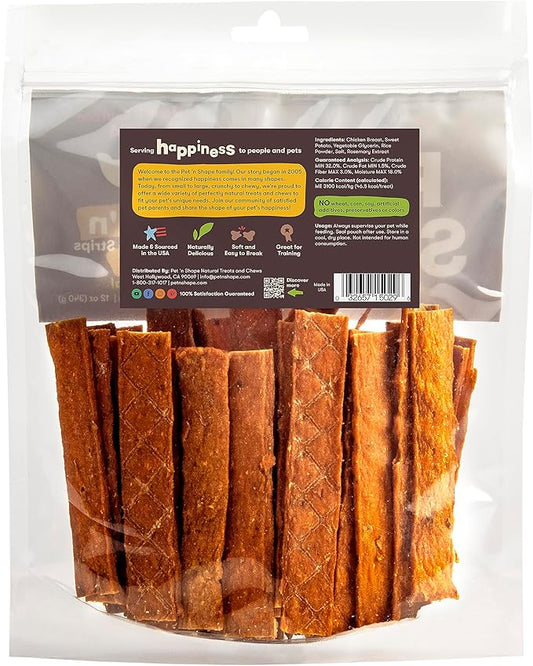 Pet 'n Shape Chik 'n Sweet Potato Strips Dog Treats– Made and Sourced in the USA- 14 Ounce