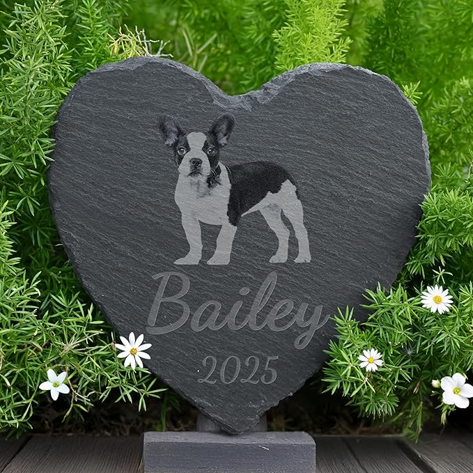 Pet Memorial Stone with Photo, Dog Memorial Gifts for Loss of Dog, Personalized Pet Memorial Gifts, Pet Loss Gift - in Memory of Pet（Heart）