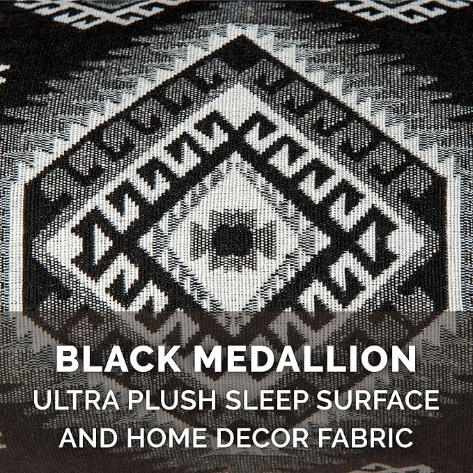 Furhaven Replacement Dog Bed Cover Plush & Southwest Kilim Décor Sofa-Style, Machine Washable - Black Medallion, Large