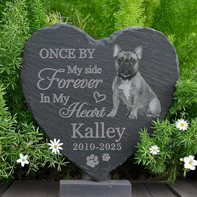 Pet Memorial Stone with Photo, Dog Memorial Gifts for Loss of Dog, Personalized Pet Memorial Gifts, Pet Loss Gift - in My Heart（Heart）