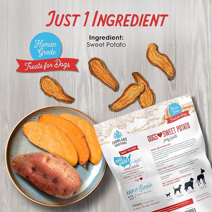 Farmland Traditions Dogs Love Sweet Potato Dog Treats, Premium Single Ingredient Human Grade Sweet Potato Dog Jerky, 2-Pound Bag