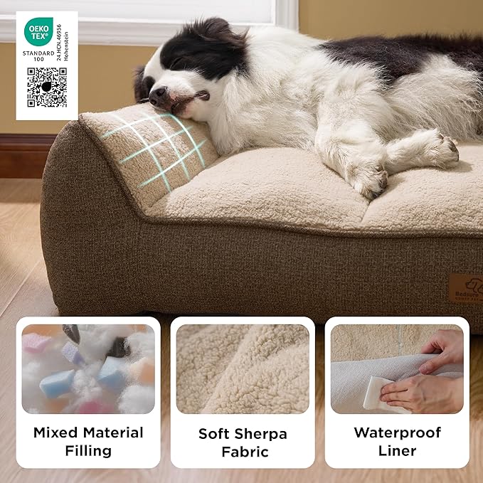 Bedsure XL Pro Orthopedic Dog Beds Large Sized Dog - Extra Thick Supportive Dogs Couch with Waterproof Washable Cover, Extra Large Comfort Pet Bed Sofa with Soft Sherpa and Nonskid Bottom, Brown