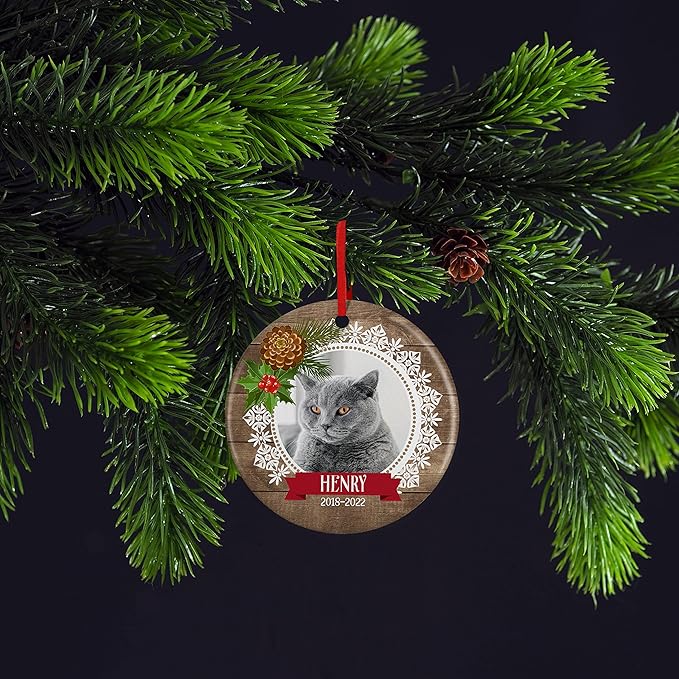 Lara Laser Works Pet Memorial Gifts, Personalized Dog Photo Ornament, Custom w/ Name & Date - Forever in Our Hearts 5 Designs Loving Memory, Sympathy Gifts Keepsake Loss of Cat, D3
