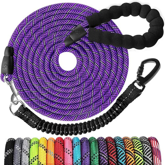Long Dog Leash 15 FT: Heavy Duty Rope Leashes for Dogs Training with Swivel Lockable Hook Reflective Threads Bungee and Padded Handle - Dog Lead for Large Small Medium Dogs Outside Walking Hiking