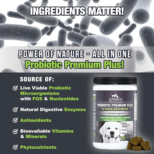 Probiotics for Dogs with Natural Digestive Enzymes ● 4 Bill CFUs/2 Soft Chews ● Dog Diarrhea Upset Stomach Yeast Gas Bad Breath Immunity Allergies Skin Itching Hot Spots ● 150 Count