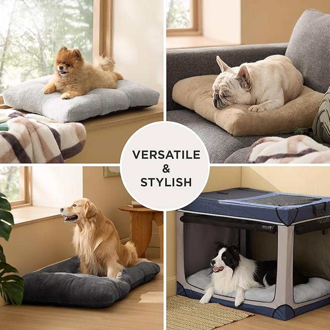 Bedsure Washable Dog Bed Medium Size Dog, Comfort Fluffy Plush Pillow Bed Crate Pad, Non-Slip and Machine Washable Kennel Pet Sleeping Mat, 29"x21", Gray