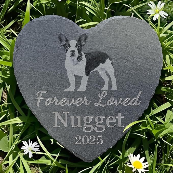 Pet Memorial Stone with Photo, Dog Memorial Gifts for Loss of Dog, Personalized Pet Memorial Gifts, Pet Loss Gift - Forever Loved（Heart）