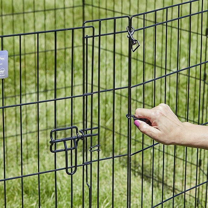 MidWest Homes for Pets Folding Metal Puppy/Dog Exercise Pen, Indoor/Outdoor Playpen with Secure Door, Provides 16 Sq Feet of Play Space, 24-Inches Tall, Black E-Coated