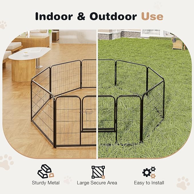 Smug Dog Playpen 8 Panels 32 inch Dog Pen Indoor Heavy Duty Puppy Exercise Pen Metal Pet Fence for RV Camping Yard Garden