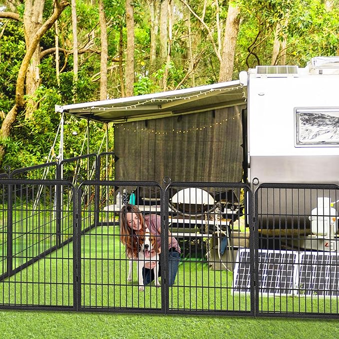 Dog Playpen Outdoor, 32" Height 20 Panels Pet Fence with Low Threshold Full Gate, Large Dog Fence Outdoor for Yard, Heavy Duty Pet Playpen Metal Play Pen Fence for RV Camping