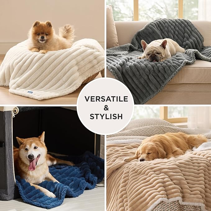 Bedsure Waterproof Dog Blankets for Large Dogs - Soft Pet Cat Blanket Corduroy Fleece for Couch Bed Protector Washable, Cozy Calming Reversible Furniture Protection for Puppy,50"x60", Tuscan Beige