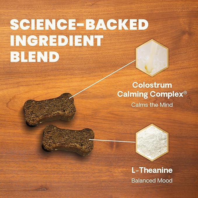 VetriScience Calm & Confident Calming Chews for Dogs, Supplement for Stress Support, Thunderstorms, Fireworks, & Travel, Bacon, Soft Chews, 120 Count - New Look
