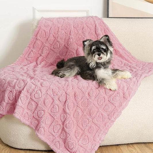 gogobunny Calming Plush Dog Cat Blanket 300GSM Coral Fleece, Ultra-Soft Machine Washable Pet Bedding for Small Medium Dogs Cats Puppies Kittens (Pink, 40x50)