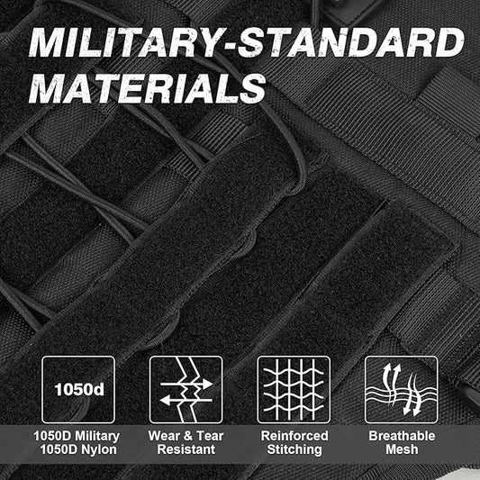 No Pull Tactical Dog Harness for Small Dogs, Escape Proof Molle Dog Vest Harness and Leash Set, Adjustable Military Service Dog Harness with Handle for Medium Large Dogs(Black, Small)