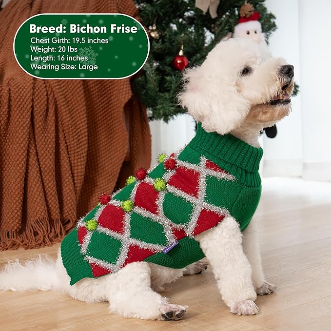 cyeollo Dog Christmas Sweater Turtleneck Dog Sweaters for Small Dogs Girl Xmas Knitted Pullover Puppy Dogs Clothes Soft Holiday Outfit, Green Small