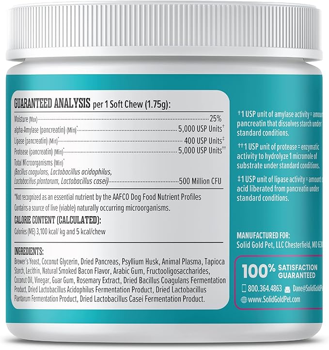 Solid Gold Dog Probiotics for Digestive Health - Probiotics for Dogs with Fiber & Digestive Enzymes for Bowel Support & Gut Health - Bacon Flavor Soft Chews to Support Digestion for All Ages - 120ct