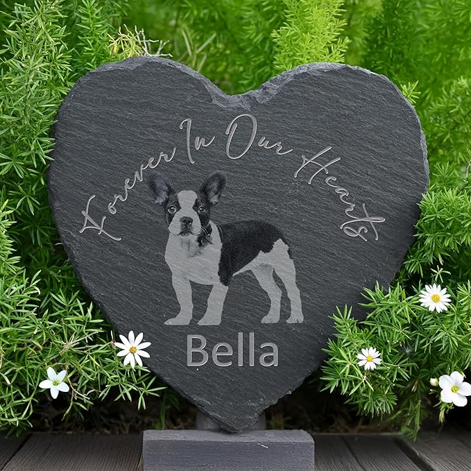 Pet Memorial Stone with Photo, Dog Memorial Gifts for Loss of Dog, Personalized Pet Memorial Gifts, Pet Loss Gift - Forever in Our Hearts（Heart）