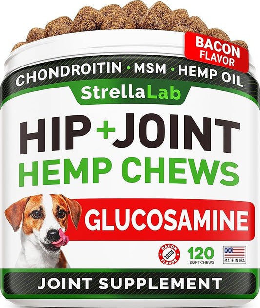 STRELLALAB Health & Wellness Supplements for Dogs, Various Formulas & Benefits - Hemp Hip & Joint Supplement for Dogs - Hemp Chews for Dogs