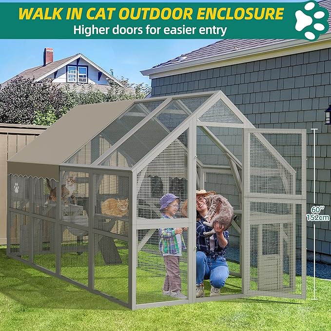 YITAHOME Extra Large Catio Outdoor Cat Enclosure, 110 Inch Outside Cattery with Weatherproof Roof, Scratcher Ramp, Cat Space Capsule Bed, 2 Bridges, 2 Resting Houses, 7 Solutions