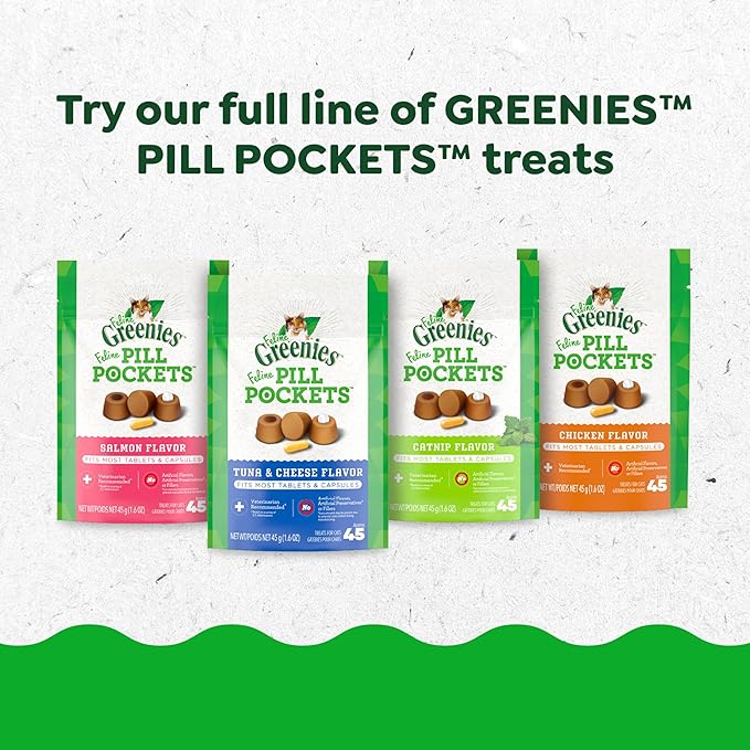 Greenies Feline Pill Pockets for Cats Soft Cat Treats, Salmon Flavor, 3 oz. Pouch, 85 Count